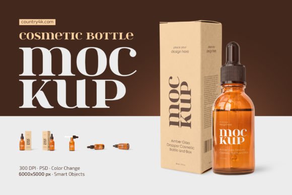 Amber Dropper Cosmetic Bottle Mockup for Realistic Branding