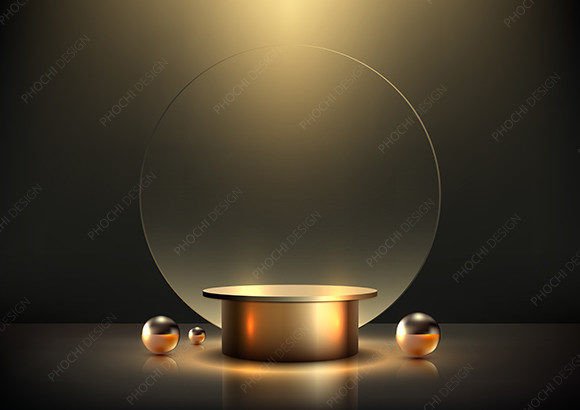 Elevate Product Displays with 3D Luxury Gold Podium Glass Backdrop
