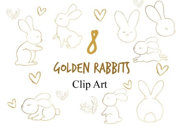 Golden Rabbit Outlines Clipart: Your Easter Design Toolkit