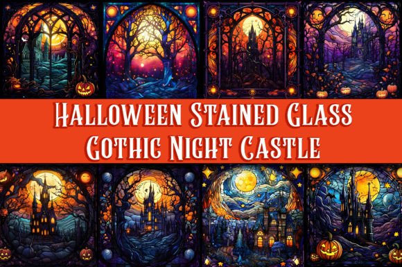 Stained Glass Gothic Night Castle: A Dramatic Digital Backdrop