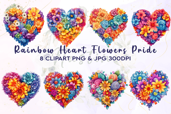 Vibrant Pride Design: Using Rainbow Heart Flowers Clipart